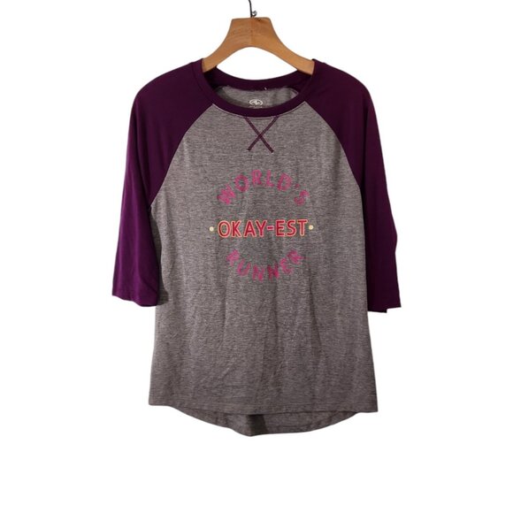 World's Okay-est Runner Ragla T-Shirt‎ Athletic Works Womens Small Running EUC - Picture 1 of 9